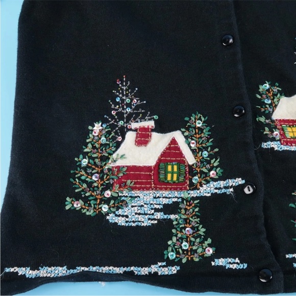 The Quaker Factory VTG Embroidered Christmas Winter Scenery Sweater Size M - Picture 4 of 6